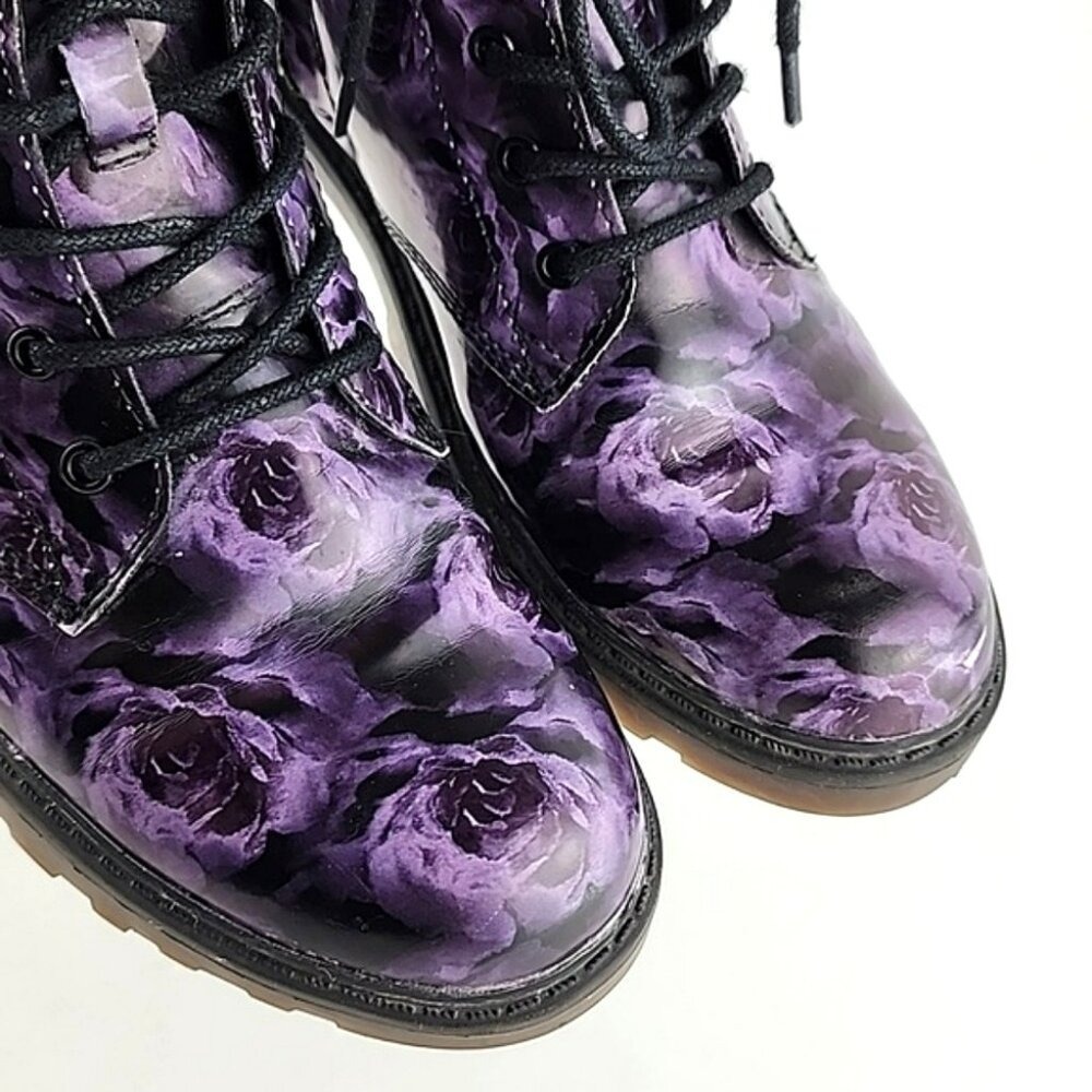 GEOX Women's Casey Purple Floral Rose Patent Leather Lace Up Short Boots 36 - Picture 9 of 16